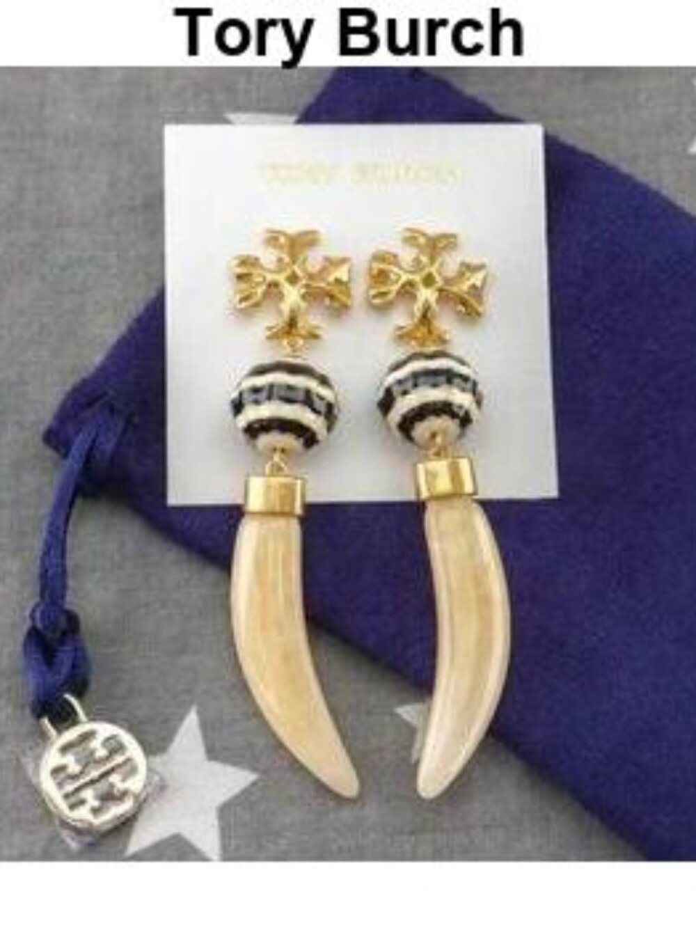 Tory Burch Horn Drop Statement Earrings in 18k Gold